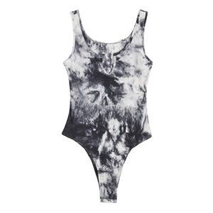 Tye Die Marble Black White Bodysuit Thong Sleeveless Tank Lounge Women’s Large